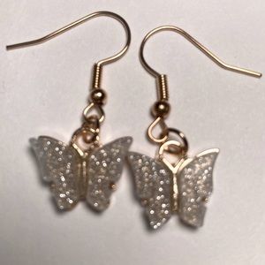White/silver glittery butterfly earrings
